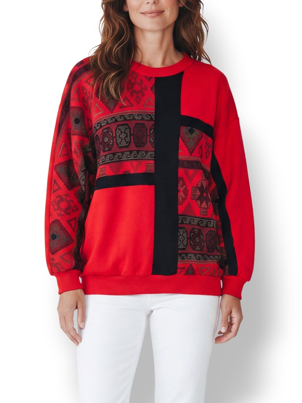 4/$20 Vintage Graff Californiawear Red Black Geometric Colorblock Sweatshirt L